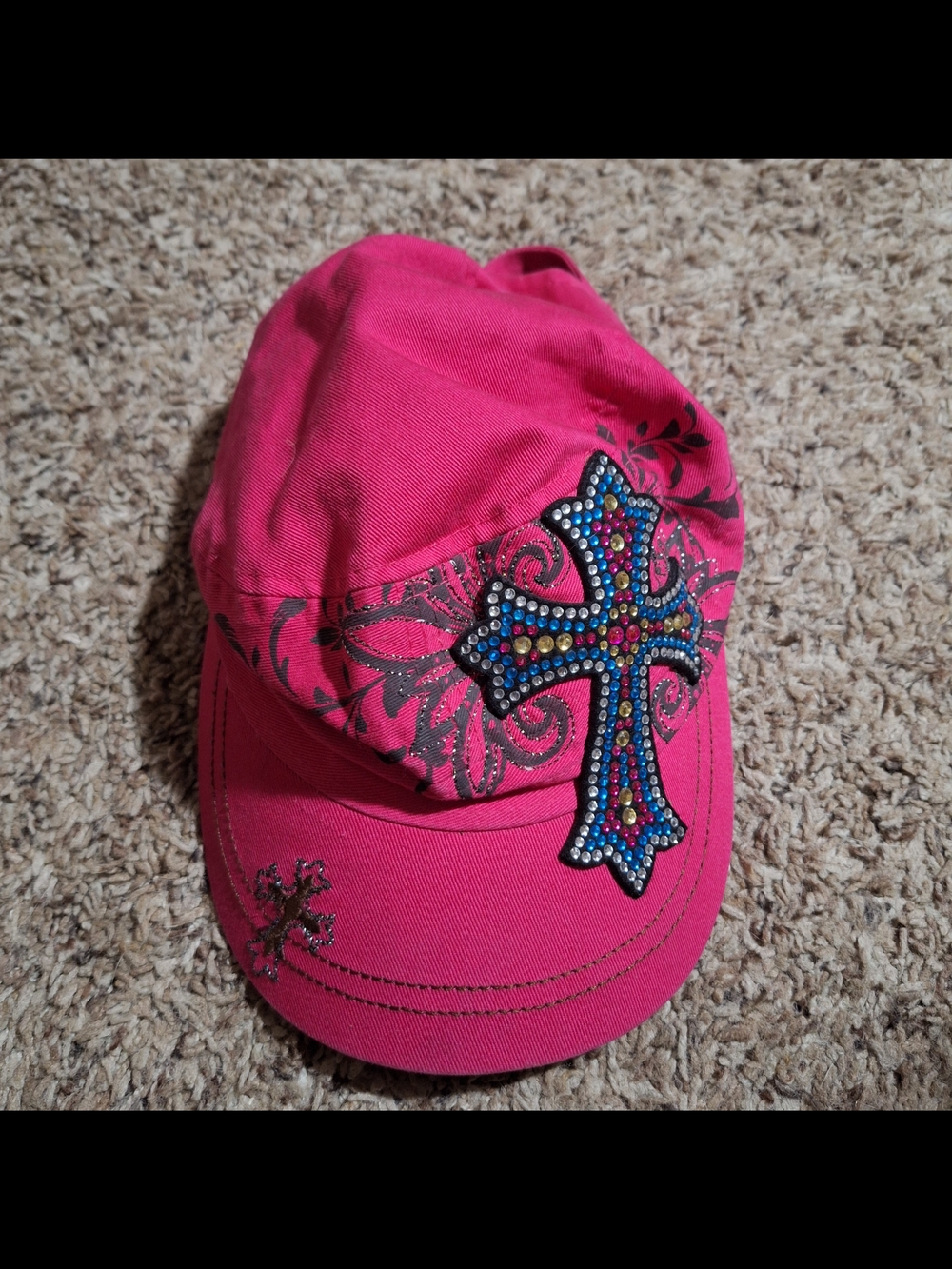 KBETHOS Y2K Pink Rhinestone Cross Cadet Hat - 100% Cotton